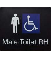 Male Accessible Right Hand Toilet Sign White on Black