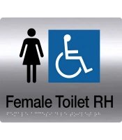 Female Disable Right Hand Toilet S'Steel Braille Sign