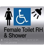 Female Disabled Toilet & Shower RH Braille Sign S'Steel