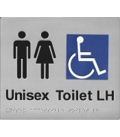 Unisex Disabled Toilet Left Hand Braille Sign Silver Plastic 
