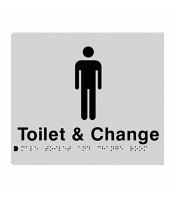 Silver Plastic Male Toilet & Change Room Braille Sign 