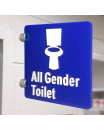 CV47 Stand Off Sign Embossed Blue All Gender Toilet with Text