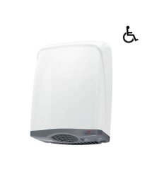 White, look up view of the product with Disabled Complaint logo "JD Macdonald Automatic Hand Dryer APP02 HDAP"