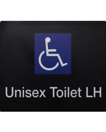 Unisex Toilet Disabled White on Black Braille Sign SK03-LH 