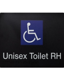 Unisex Toilet Disabled White on Black Braille Sign SK03-RH 