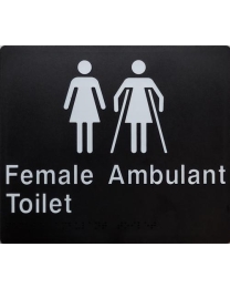 Female Ambulant Toilet Braille Sign  White on Black SK42 