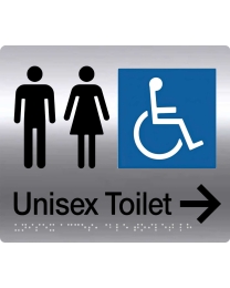 SP05-RA Unisex Disable Stainless Steel Braille Sign Toilet Right Arrow