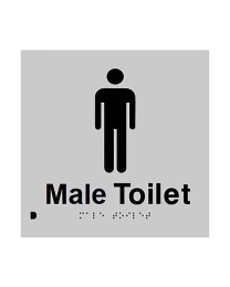 Male Braille Toilet  Sign Silver Plastic  BCA Code Australian Compliance SS01