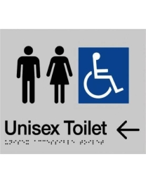 SS05LA Unisex Disable Silver Plastic Braille Sign Toilet Left Arrow