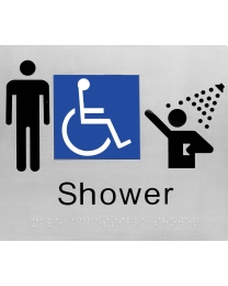 Male Disable Shower Silver Braille Sign