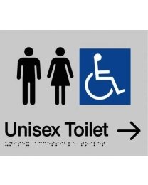 SS05RA Unisex Disable Silver Plastic Braille Sign Toilet Right Arrow